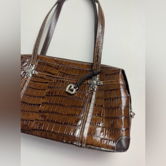 Brighton Crocodile Print Embossed Brown Leather Bag - Picture 2 of 9